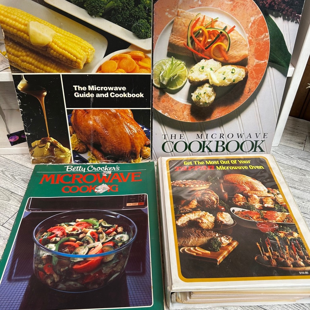 Vintage Microwave Cookbook Lot 4 Books Tappan Betty Crocker 70s 80s Retro Recipe